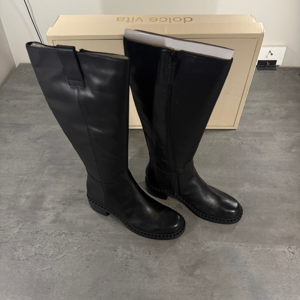 Dolce Vita Boots Womens 8 Glory H2O Black Leather Waterproof Lug Sole NEW $250